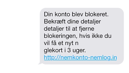 SMS taleboble med et falsk link der foregiver at være til nem konto
