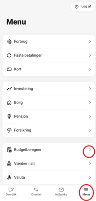 Menu i Mobilbank